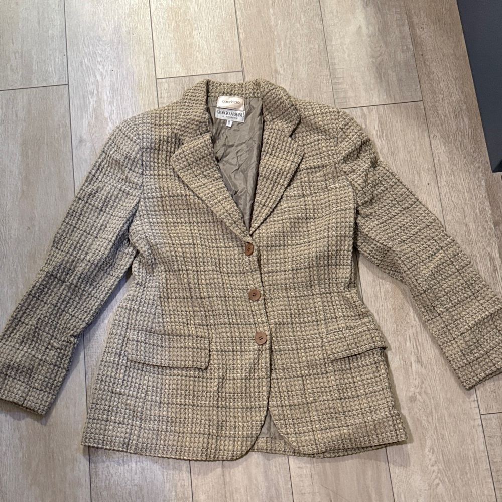 Giorgio Armani Tweed Plaid Blazer in Beige and Brown